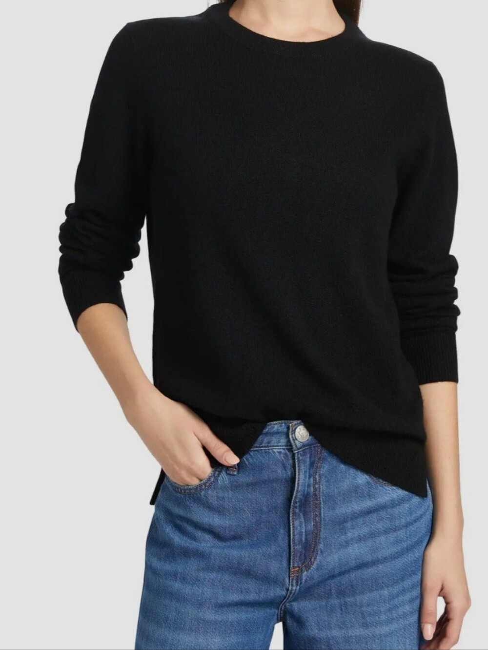 Saks Fifth Avenue Black Crewneck Balloon-Sleeve Sweater